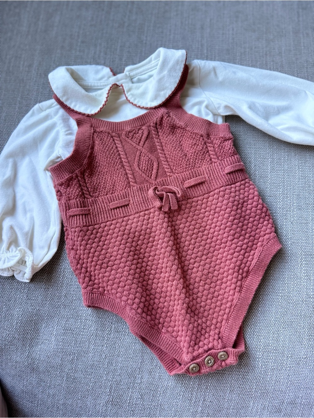 cloud island orange Pink Knit Baby One-Piece Romper with Peter Pan Collar